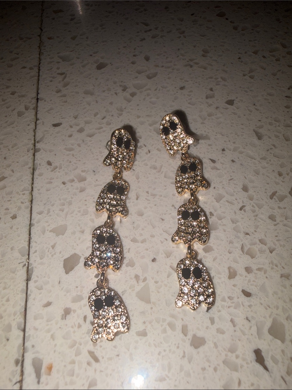 Gold Crystal Rhinestone Ghost Dangle Earrings - Women Jewelry New